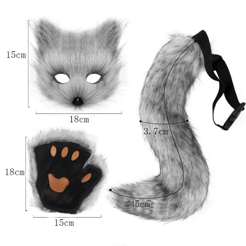 Нов стил реалистична маска от лисица, ръкавици, кадифена опашка от лисица, ръчна кукла, косплей реквизит, комплект костюми за Хелоуин на едро