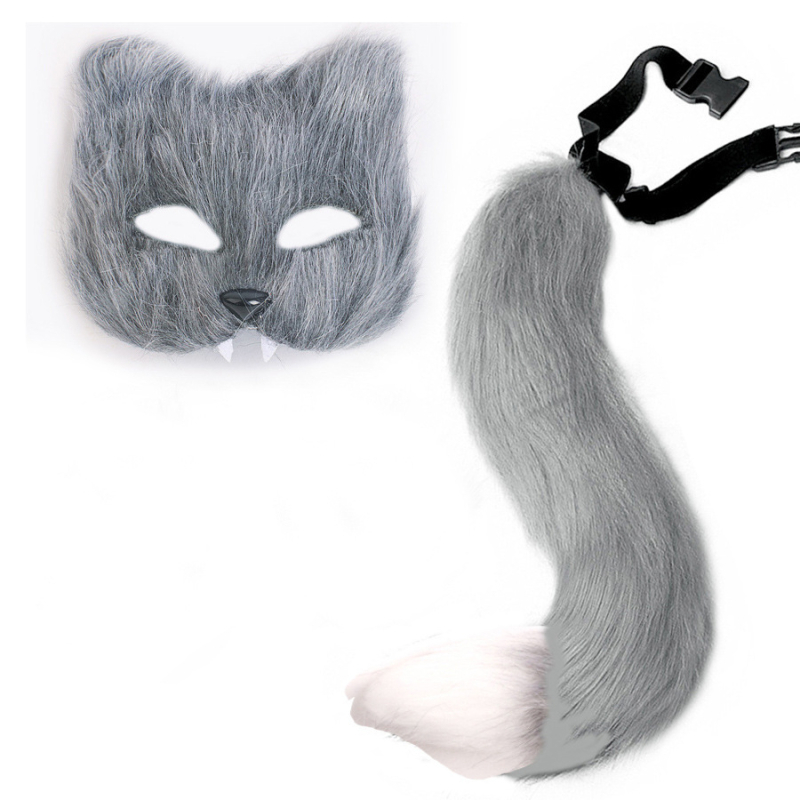 Нов стил реалистична маска от лисица, ръкавици, кадифена опашка от лисица, ръчна кукла, косплей реквизит, комплект костюми за Хелоуин на едро