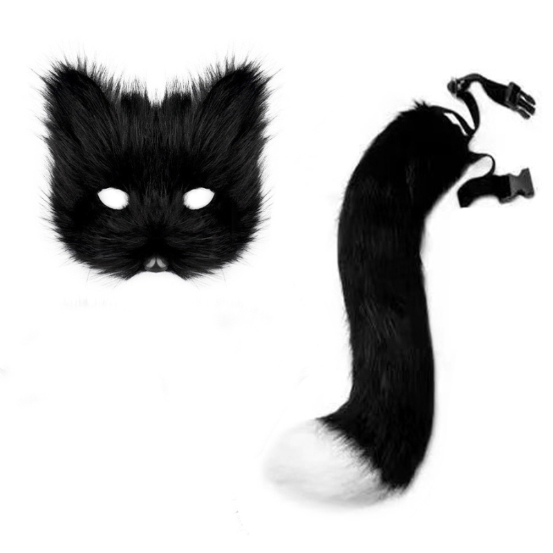 Нов стил реалистична маска от лисица, ръкавици, кадифена опашка от лисица, ръчна кукла, косплей реквизит, комплект костюми за Хелоуин на едро