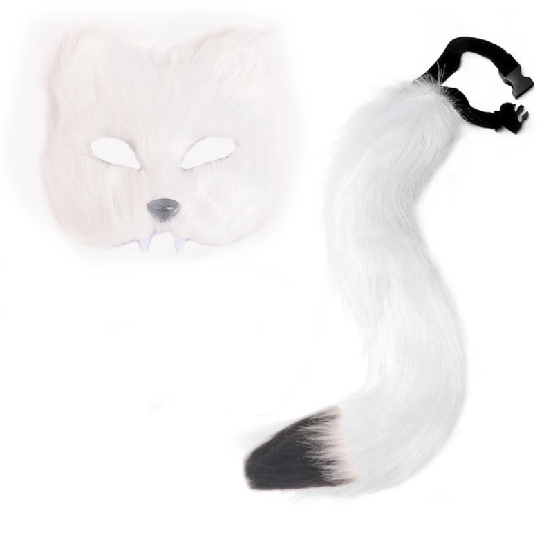 Нов стил реалистична маска от лисица, ръкавици, кадифена опашка от лисица, ръчна кукла, косплей реквизит, комплект костюми за Хелоуин на едро