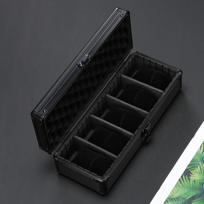 Nepermatoma aliuminio lydinio laikrodžių dėžutė, daugiapakopė juoda pakuotės dėžutė laikrodžiams, kilnojama pertvarinė laikrodžių laikymo dėžutė, gali būti siunčiama kitų vardu