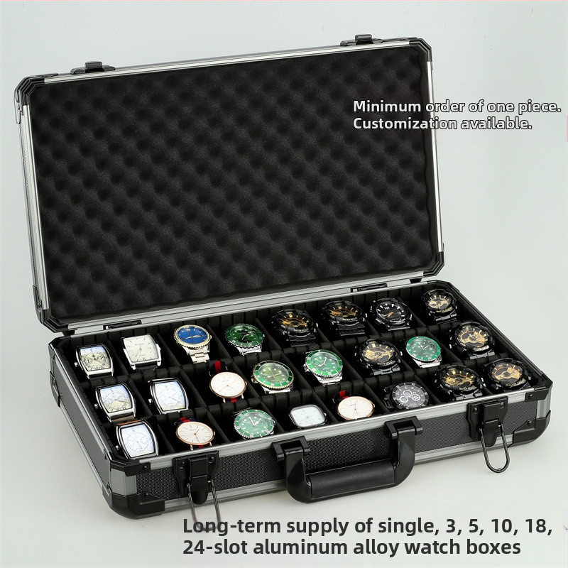 Nepermatoma aliuminio lydinio laikrodžių dėžutė, daugiapakopė juoda pakuotės dėžutė laikrodžiams, kilnojama pertvarinė laikrodžių laikymo dėžutė, gali būti siunčiama kitų vardu