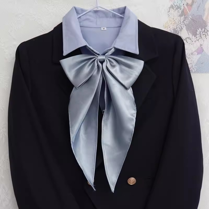 Jednobojna prevelika mašna JK uniformna košulja Temperament fakultetski stil Leptir-mašna Osnovna boja Univerzalni ovratnik Slobodni cvjetni modni stil