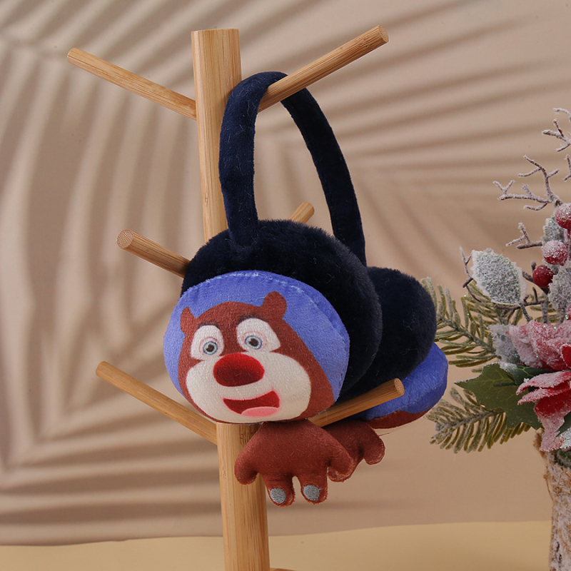 Pliušinės šiltos ausinės, mielos animacinio meškiuko ausinės, madingos ausinės, šalčiui atsparios ausų apsaugos, madingi žiemos aksesuarai