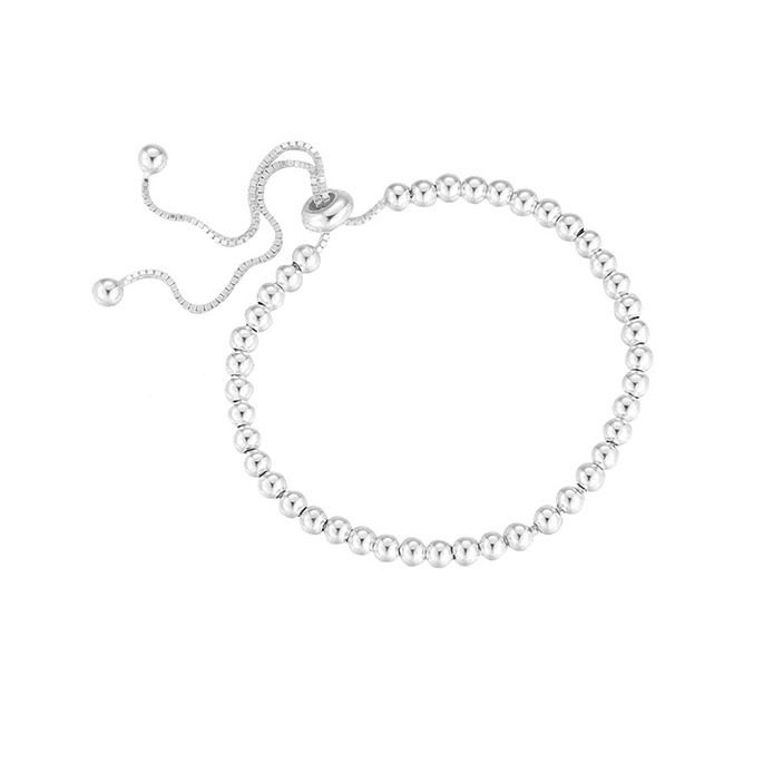 S925 srebrna okrugla narukvica s perlicama za žene, podesiva na izvlačenje, hladni stil, nišni dizajn, jednostavna narukvica s laganim perlicama u obliku graha