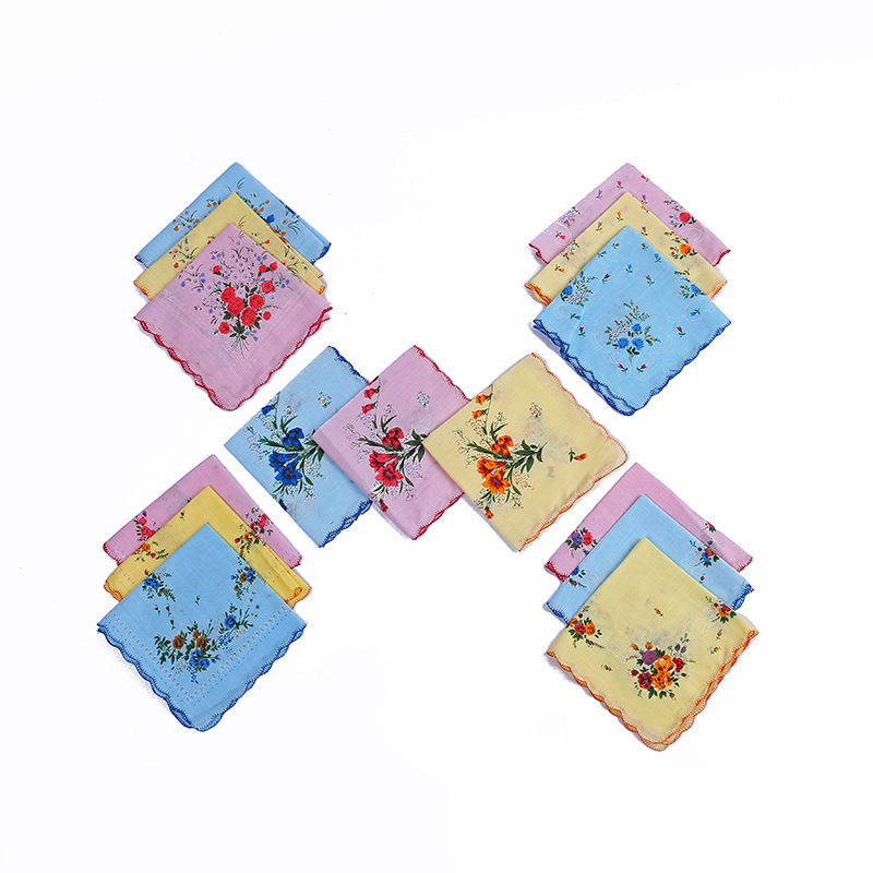 Klasikinės moteriškos pusmėnulio pusės medvilninės nosinaitės su mažomis gėlių rašto nosinaitėmis, gamintojai, didmeninė prekyba