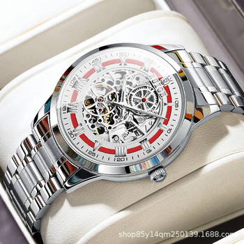 RUIGE kahepoolne õõnes automaatne meeste mehaaniline käekell, piiriülene hulgimüügi helendav veekindel terasrihmaga moekell