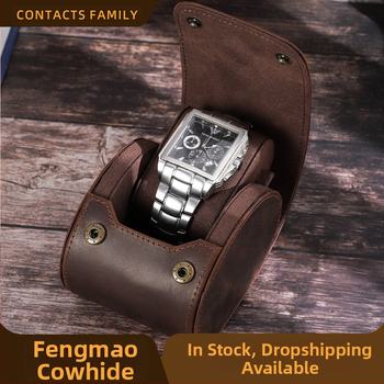 KONTAKTAI Nešiojama, smūgiams atspari laikrodžių dėžutė iš „Retro Crazy Horse“ karvės odos, mechaninė laikrodžių laikymo dėžutė, skirta laikyti vietoje