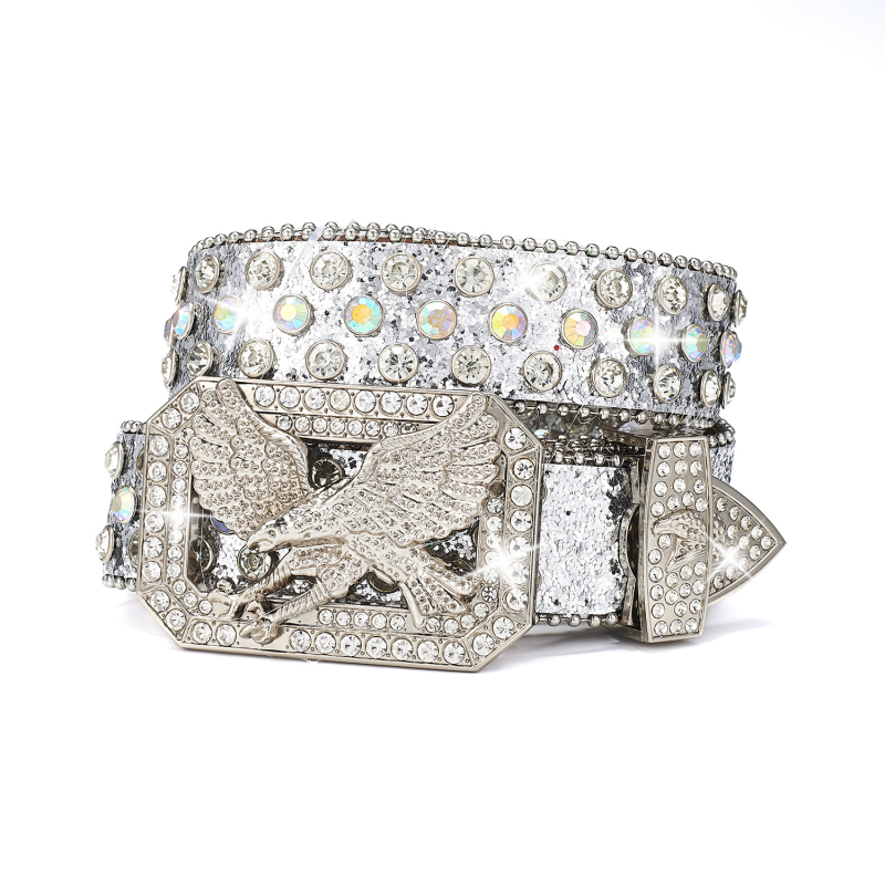 Berakott strasszos flitterekkel díszített, repülő sas mintás, többszínű, sziklás divatos öv