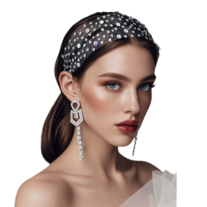 Yixingi uued moodsed universaalsed välguga juukseaksessuaarid, täis teemantvõrgust must peakate, rhinestones, lihtne igapäevane peavõru A66