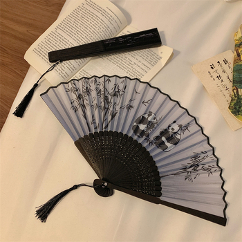 Νέα βεντάλια ζωγραφικής με κινέζικο μελάνι, αντίκα, πτυσσόμενη βεντάλια, κινέζικου στιλ, φόρεμα Cheongsam με πρόσωπο αλόγου, Hanfu, γυναικεία φωτογραφικά στηρίγματα