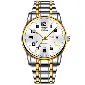 Kindel kahekordse kalendriga mehaanilise skaneeriva nõelaga kell, veekindel kvartskell, moodne piiriülene väliskaubanduse kell meestele