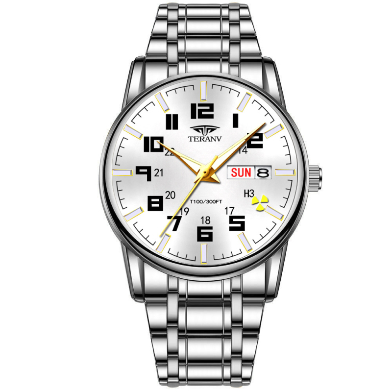 Kindel kahekordse kalendriga mehaanilise skaneeriva nõelaga kell, veekindel kvartskell, moodne piiriülene väliskaubanduse kell meestele