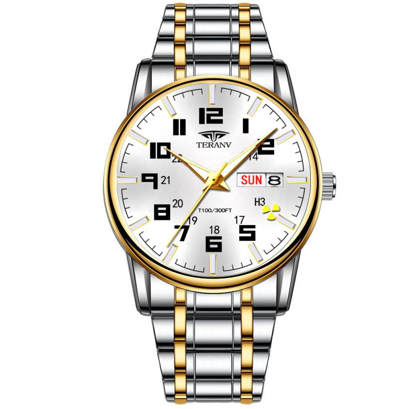 Kindel kahekordse kalendriga mehaanilise skaneeriva nõelaga kell, veekindel kvartskell, moodne piiriülene väliskaubanduse kell meestele