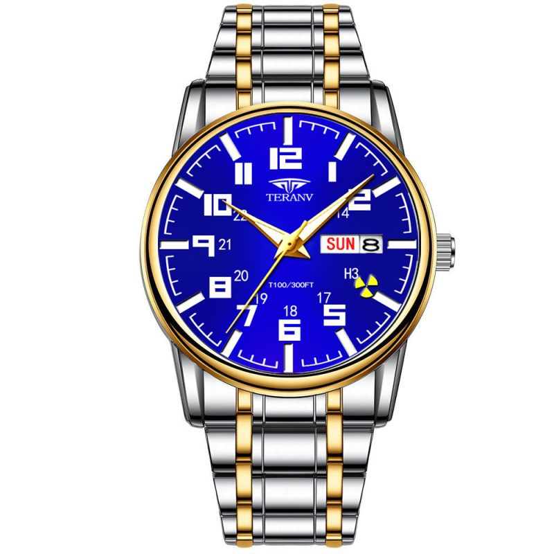 Kindel kahekordse kalendriga mehaanilise skaneeriva nõelaga kell, veekindel kvartskell, moodne piiriülene väliskaubanduse kell meestele