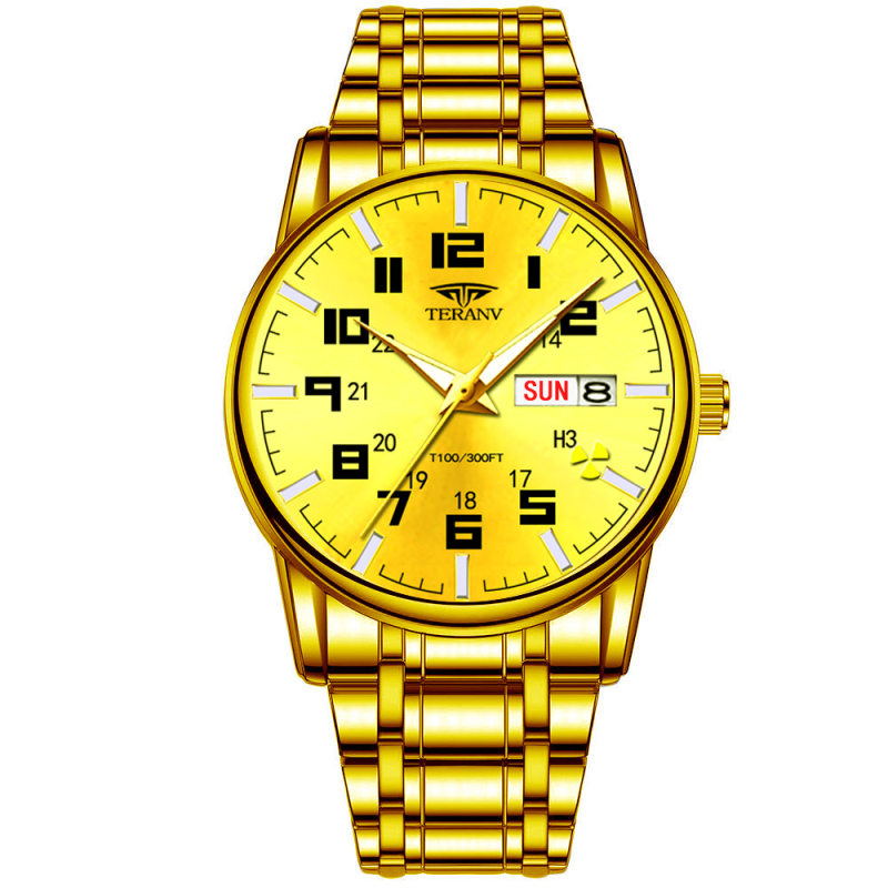 Kindel kahekordse kalendriga mehaanilise skaneeriva nõelaga kell, veekindel kvartskell, moodne piiriülene väliskaubanduse kell meestele