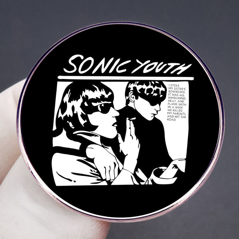 Sonic Youthi audiopross, rokkbändi punkmuusika rinnamärk, metallsulamist rinnamärk