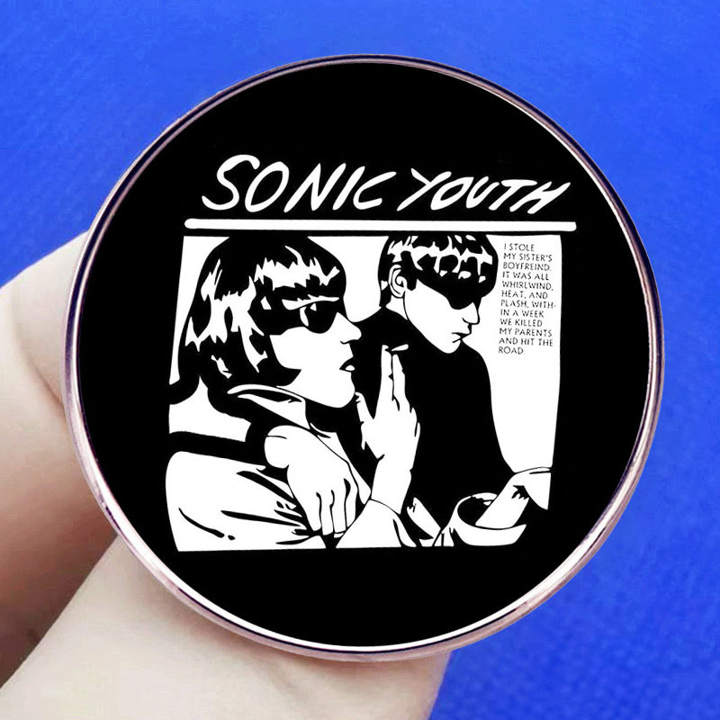 Sonic Youthi audiopross, rokkbändi punkmuusika rinnamärk, metallsulamist rinnamärk