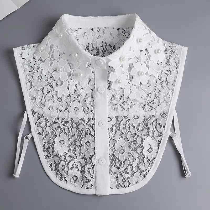 Balta marškinių apykaklė su karoliukais, mažų suaugusiųjų universali aukšta apykaklė, dryžuotas vidinis kostiumas su netikra apykakle