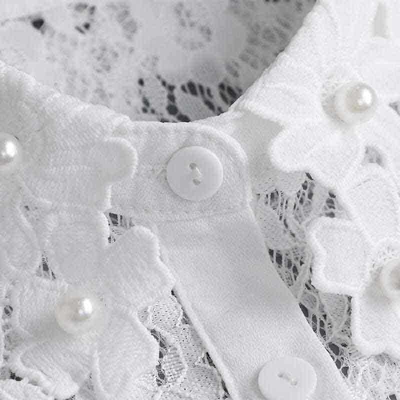 Balta marškinių apykaklė su karoliukais, mažų suaugusiųjų universali aukšta apykaklė, dryžuotas vidinis kostiumas su netikra apykakle