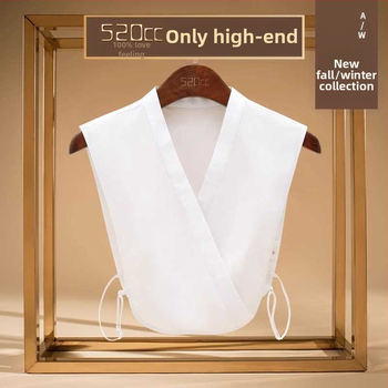 Rudens ir žiemos dekoratyviniai V formos iškirptės marškiniai su netikra apykakle, moteriški balti paprasti daugiafunkciniai marškinėliai su raukšlėms atsparia netikra apykakle