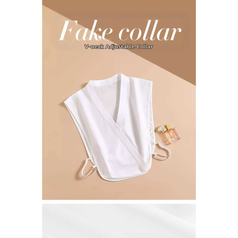 Есенно-зимна декоративна риза с V-образно деколте и фалшива яка, дамска бяла семпла многофункционална базова риза, устойчива на бръчки, фалшива яка