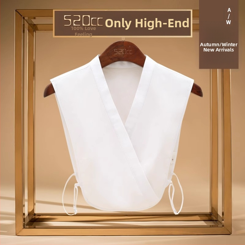 Rudens ir žiemos dekoratyviniai V formos iškirptės marškiniai su netikra apykakle, moteriški balti paprasti daugiafunkciniai marškinėliai su raukšlėms atsparia netikra apykakle