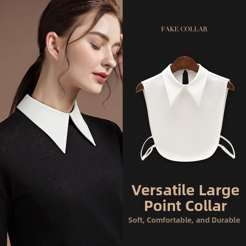 Rudens ir žiemos dekoratyviniai V formos iškirptės marškiniai su netikra apykakle, moteriški balti paprasti daugiafunkciniai marškinėliai su raukšlėms atsparia netikra apykakle