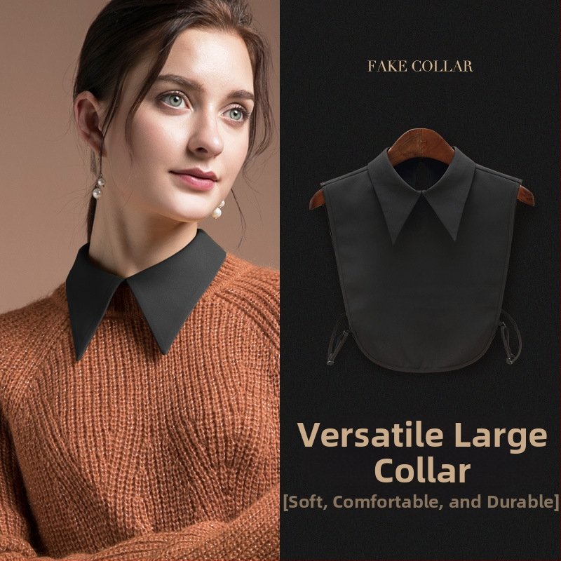 Rudens ir žiemos dekoratyviniai V formos iškirptės marškiniai su netikra apykakle, moteriški balti paprasti daugiafunkciniai marškinėliai su raukšlėms atsparia netikra apykakle