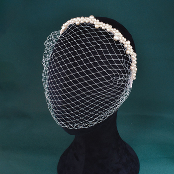 Vintage Amazon Euroopa ja Ameerika peapaelaga peovõrgust naiste juukseaksessuaarid näokattega looriga pärlmutterpeapaelaga peakatted JM26