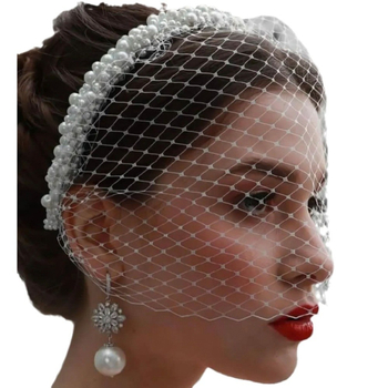 Vintage Amazon Euroopa ja Ameerika peapaelaga peovõrgust naiste juukseaksessuaarid näokattega looriga pärlmutterpeapaelaga peakatted JM26