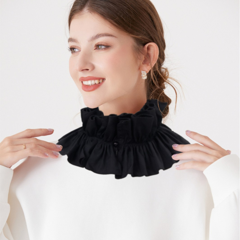 Piiriülene Euroopa ja Ameerika õukonna puuvillane rätsepakrae Elizabethi naiste sall võltskraega uus mustvalge universaalne