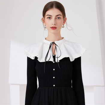 Piiriülene Aliexpressi enimmüüdud lipsuga valge keepi-õlasall volangidega disainiga mitmekülgne seelik, võltskrae