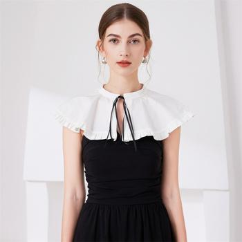 Piiriülene Aliexpressi enimmüüdud lipsuga valge keepi-õlasall volangidega disainiga mitmekülgne seelik, võltskrae