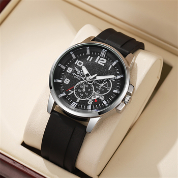 Piiriülene kuum müük suure numbrilauaga meeste võlts kolme silmaga kalendriga kvartskella vabaaja spordimeeste silikoonkell laos