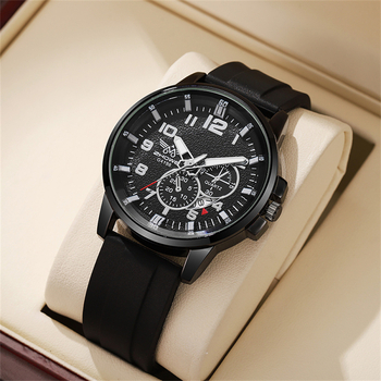 Piiriülene kuum müük suure numbrilauaga meeste võlts kolme silmaga kalendriga kvartskella vabaaja spordimeeste silikoonkell laos