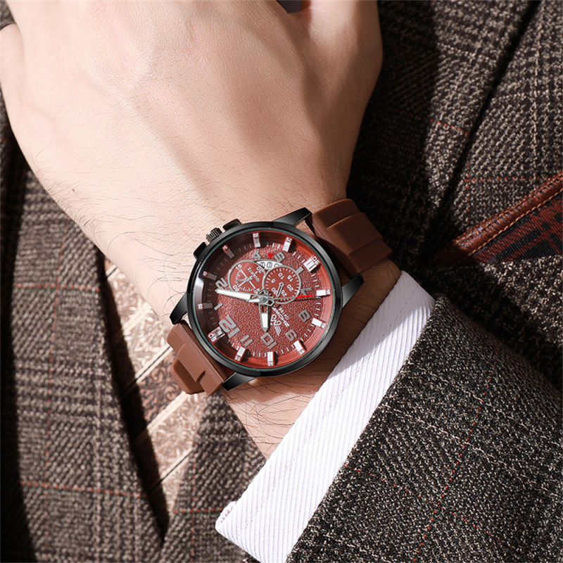 Vīriešu pulksteņi ar lielu ciparnīcu, viltus trīs acu kalendāra kvarca pulksteni, ikdienas sporta vīriešu silikona pulkstenis, pieejams noliktavā.