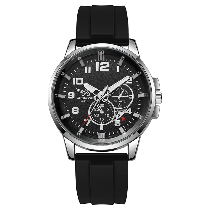 Piiriülene kuum müük suure numbrilauaga meeste võlts kolme silmaga kalendriga kvartskella vabaaja spordimeeste silikoonkell laos