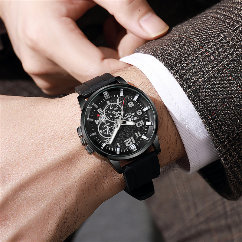 Piiriülene kuum müük suure numbrilauaga meeste võlts kolme silmaga kalendriga kvartskella vabaaja spordimeeste silikoonkell laos