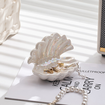 Krémszínű kagyló alakú bejárati kulcstároló lámpa luxus asztali ékszerdoboz kozmetikai vegyes tárolódoboz ingyenes szállítással