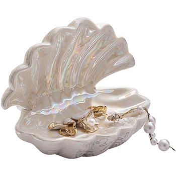 Krémszínű kagyló alakú bejárati kulcstároló lámpa luxus asztali ékszerdoboz kozmetikai vegyes tárolódoboz ingyenes szállítással