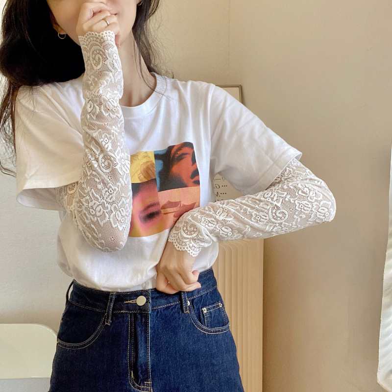 Plonos, elastingos, nėriniuotos, apsauginės nuo saulės pirštinės, moteriškos, su UV apsauga, didelio dydžio, laisvos rankovės, vairavimo rankovės