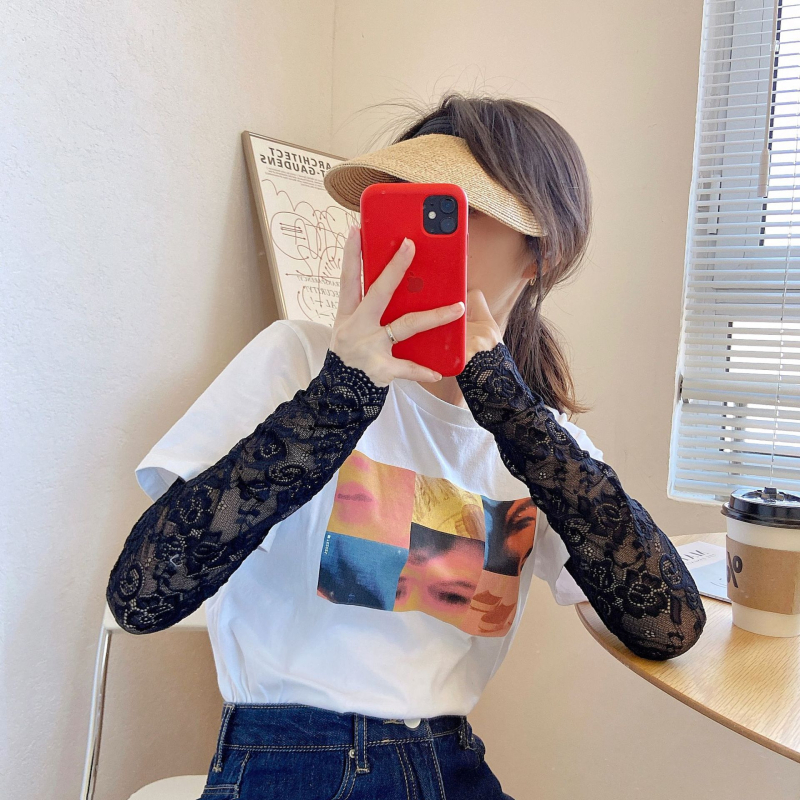 Plonos, elastingos, nėriniuotos, apsauginės nuo saulės pirštinės, moteriškos, su UV apsauga, didelio dydžio, laisvos rankovės, vairavimo rankovės