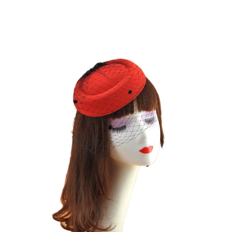 Булчинска шапка с черен воал, малка, ретро, вечеря, кармел, парти, шапка за глава, дамска шапка, фотография на всички мачове, сцена Hundred
