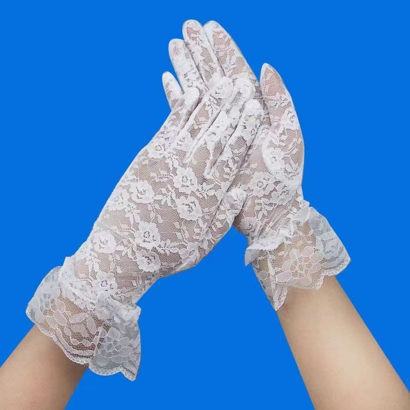 Moteriškos nėriniuotos tinklelio nėriniuotos apsaugos nuo saulės dekoracijos vestuvėms, vestuvių, nuotakos pirštinės, retro, prancūziško dvaro stiliaus, pailgintos