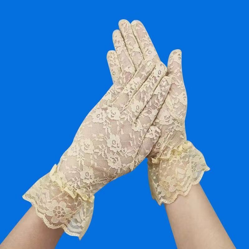 Moteriškos nėriniuotos tinklelio nėriniuotos apsaugos nuo saulės dekoracijos vestuvėms, vestuvių, nuotakos pirštinės, retro, prancūziško dvaro stiliaus, pailgintos