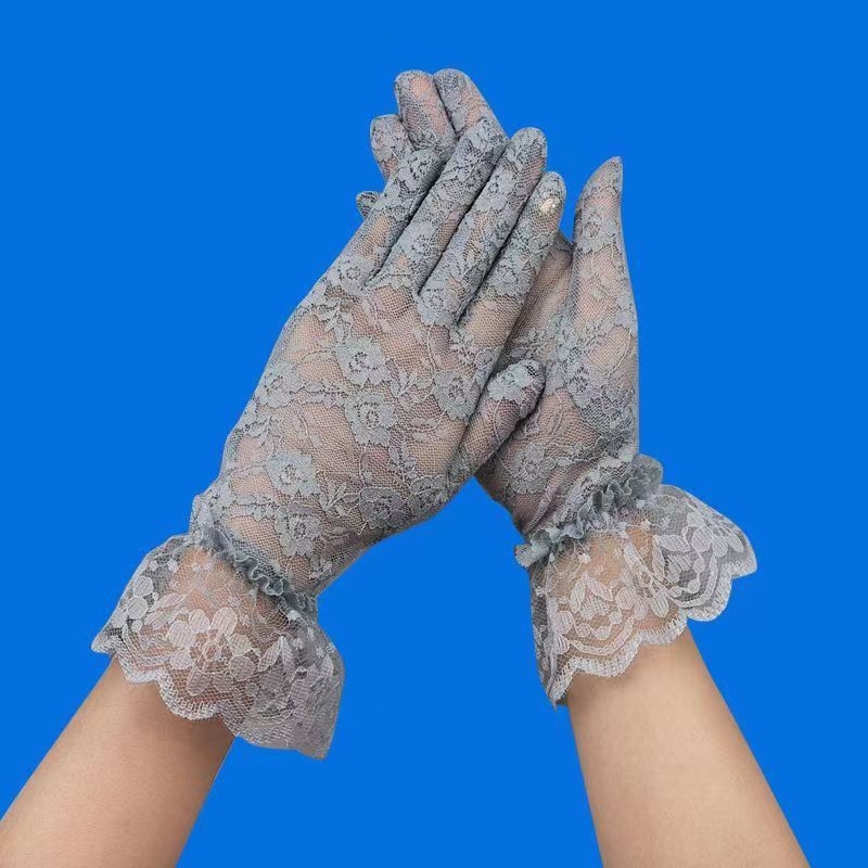 Moteriškos nėriniuotos tinklelio nėriniuotos apsaugos nuo saulės dekoracijos vestuvėms, vestuvių, nuotakos pirštinės, retro, prancūziško dvaro stiliaus, pailgintos