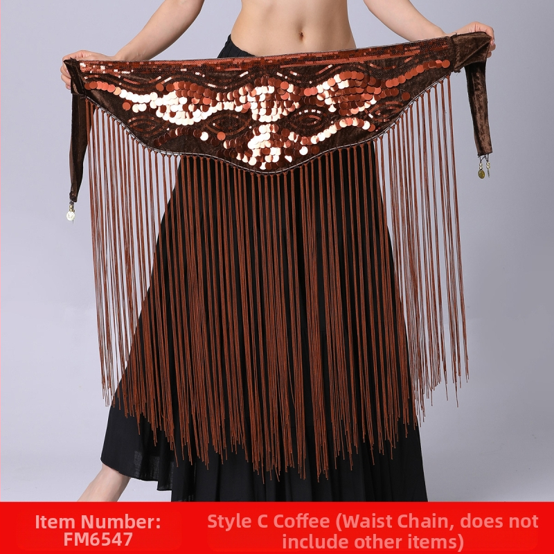 Piiriülene kõhutantsu harjutusriietus vööketiga puusarätik pikk tupsudega litritega vöötihend esinemise vöökett vöörätik kõhutantsu vöökaunistus