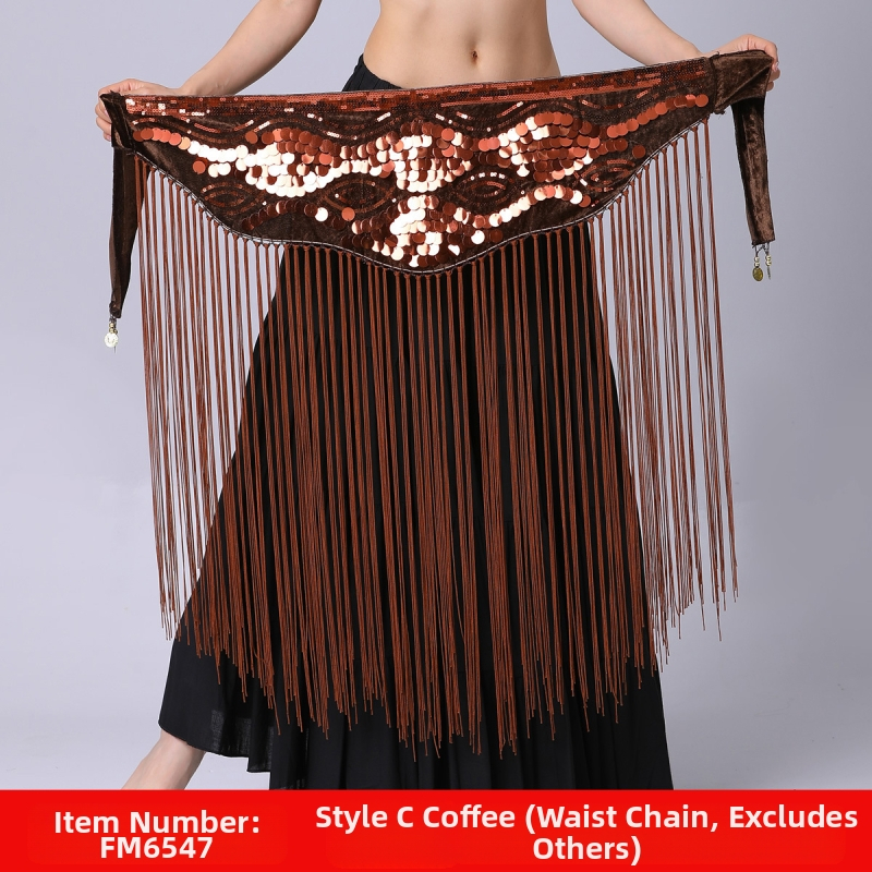 Piiriülene kõhutantsu harjutusriietus vööketiga puusarätik pikk tupsudega litritega vöötihend esinemise vöökett vöörätik kõhutantsu vöökaunistus