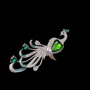 Лека луксозна брошка с паун в зелена опашка, висок клас нишова брошка с ретро корсаж, аксесоари за дамски костюми, бижута на едро